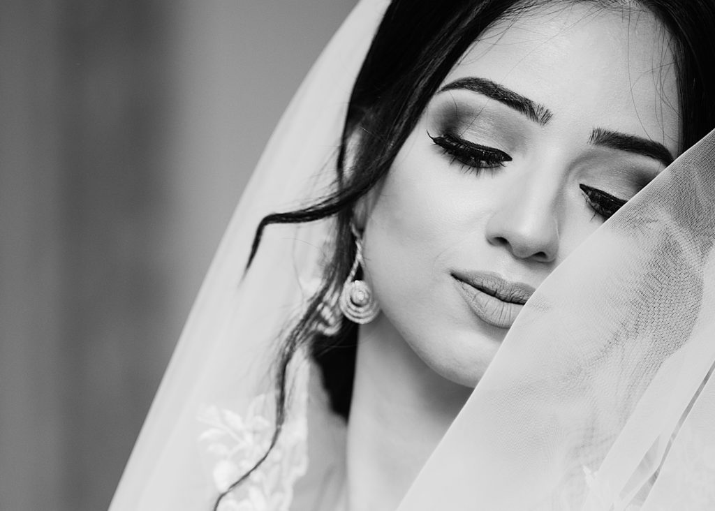 black and white image of bride