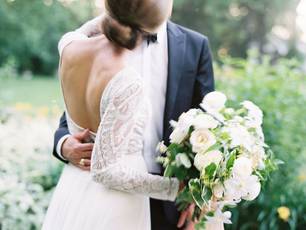 bride and groom kissing