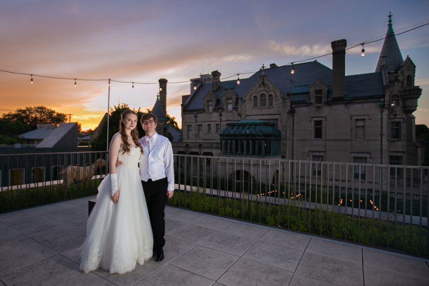 bride and groom at night time