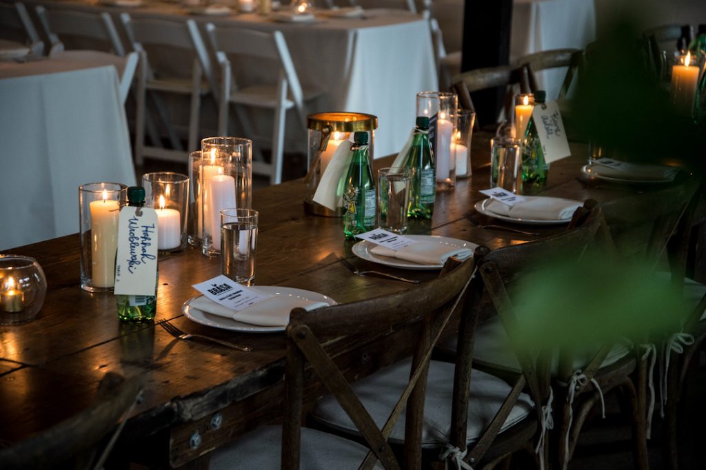 white and glass simple wedding decor