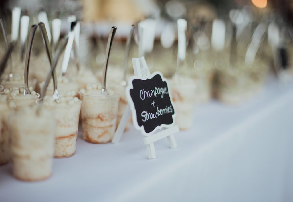 champagne and strawberry cake shooter