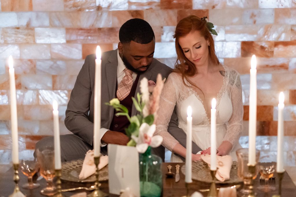 bride and groom sitting together 