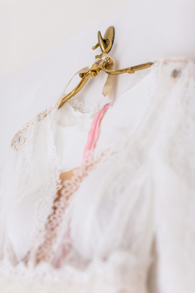 up close detail image of wedding dress