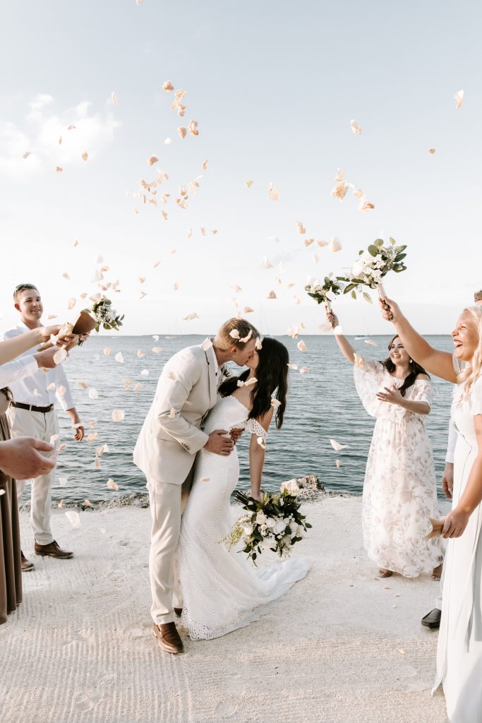 bride and groom kissing