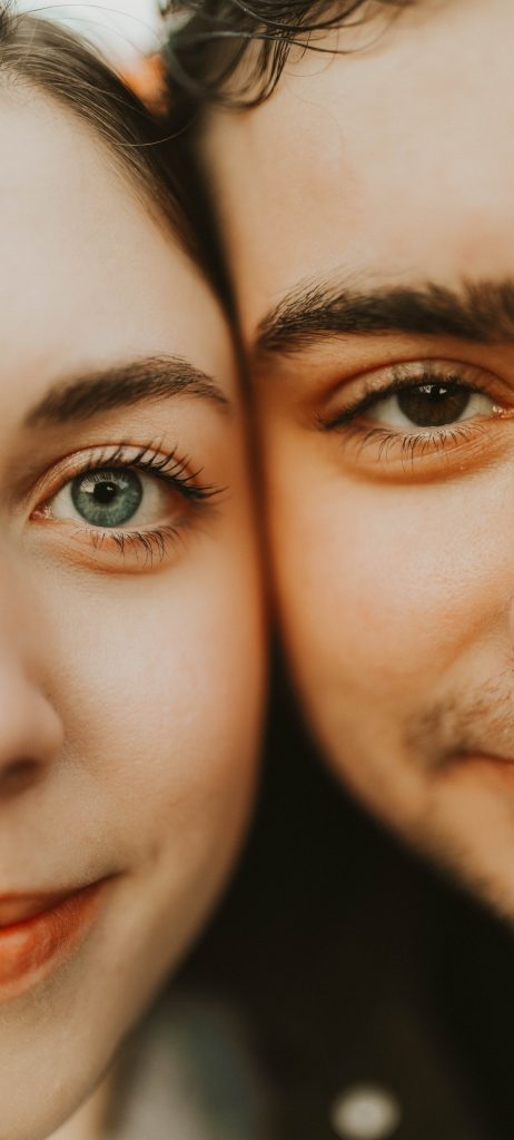close up of woman and man eyes