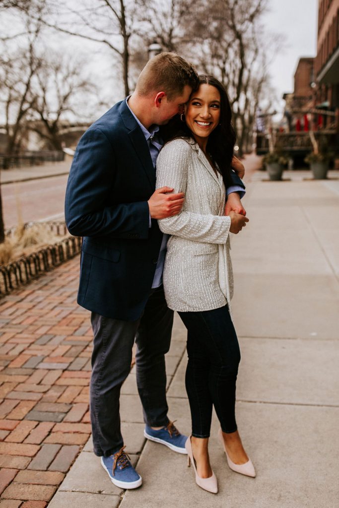 bride and groom embracing