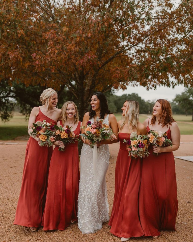 bride and bridesmaids outdoors