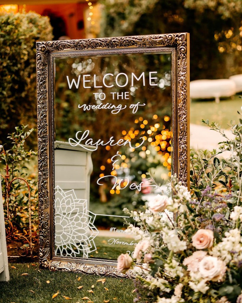 welcome sign made from vintage mirror