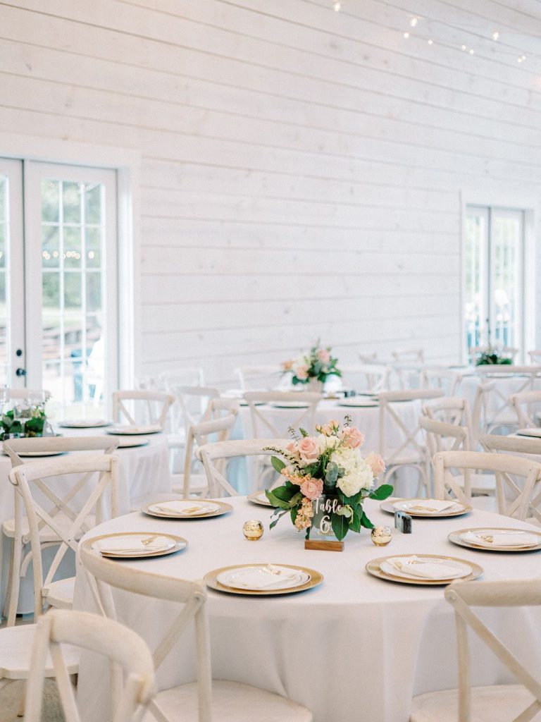 wedding table decor at romantic barn wedding in Texas