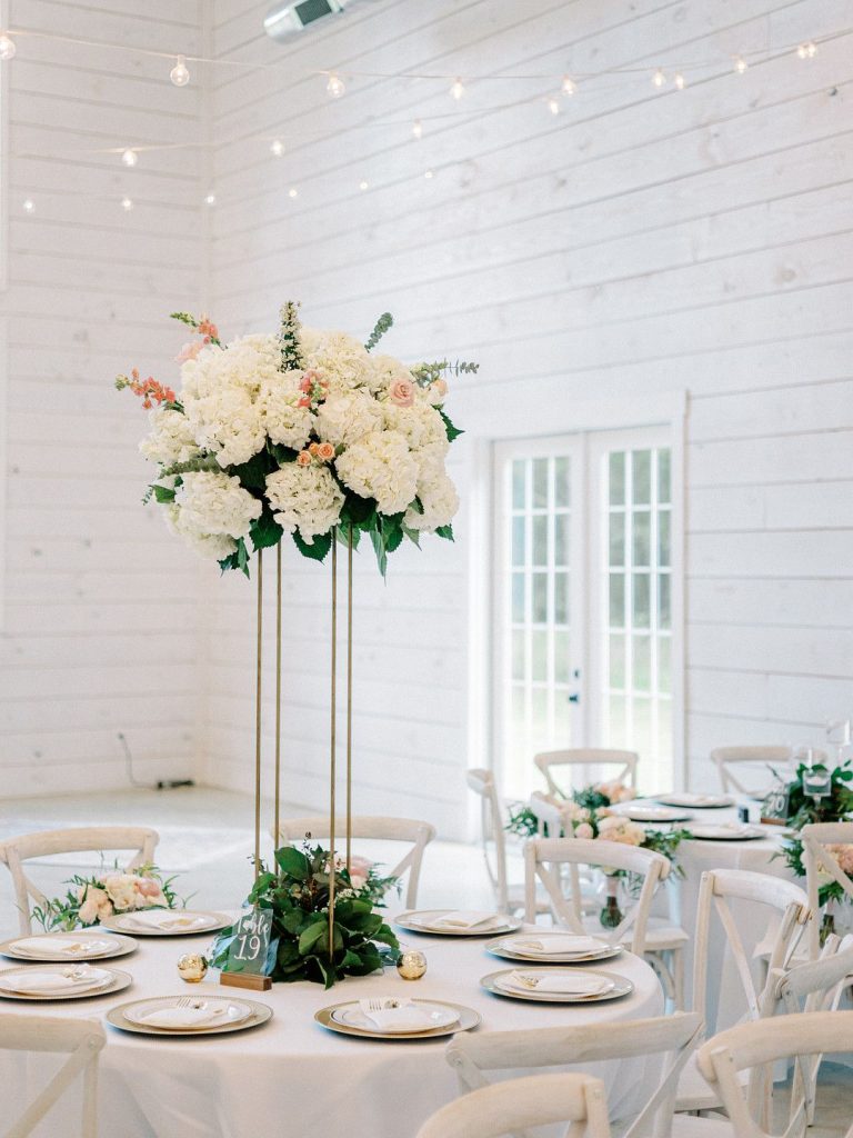 wedding table decor at romantic barn wedding in Texas