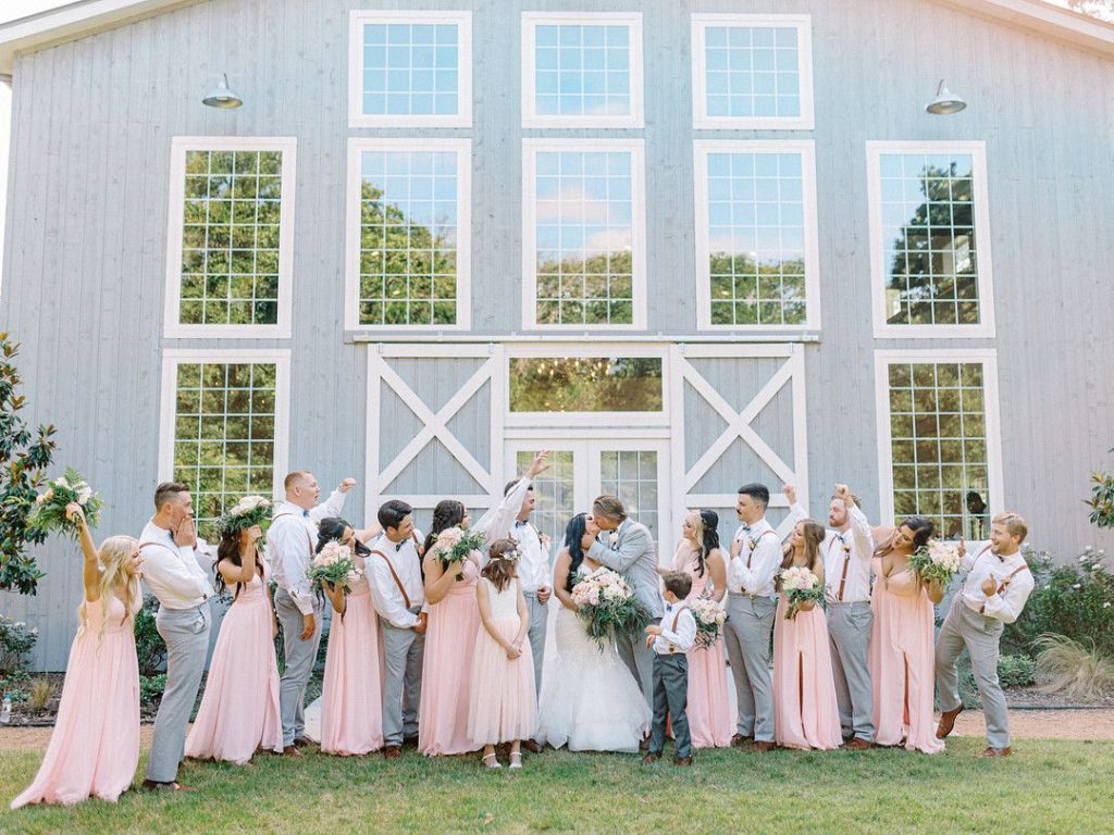 wedding party at romantic barn wedding in Texas