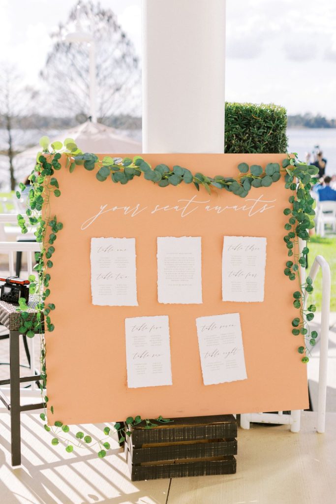 orange wedding seating chart idea