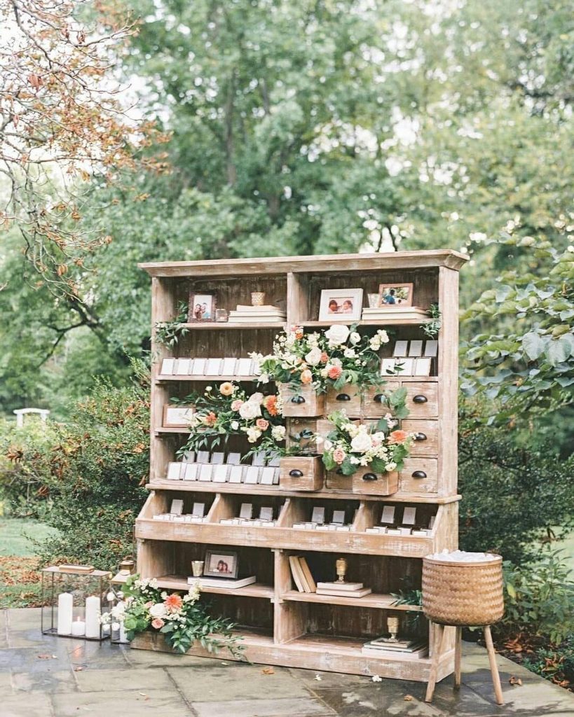 rustic hutch wedding seating chart idea