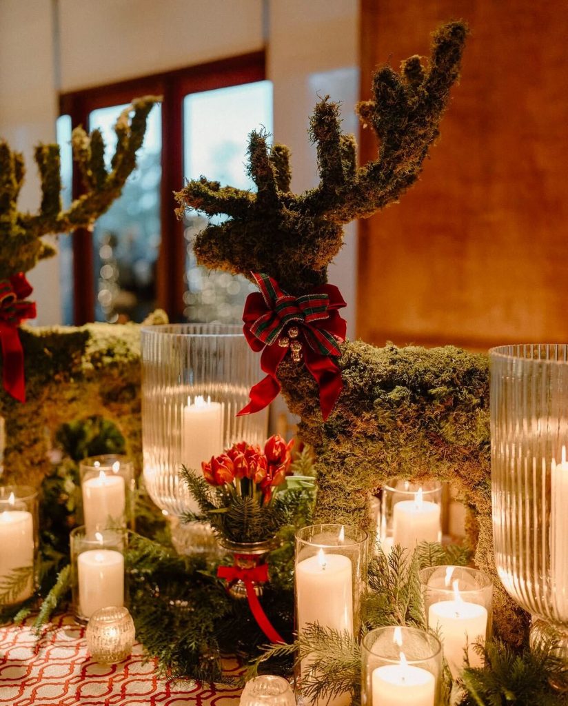 Reindeer centerpieces at a winter wedding