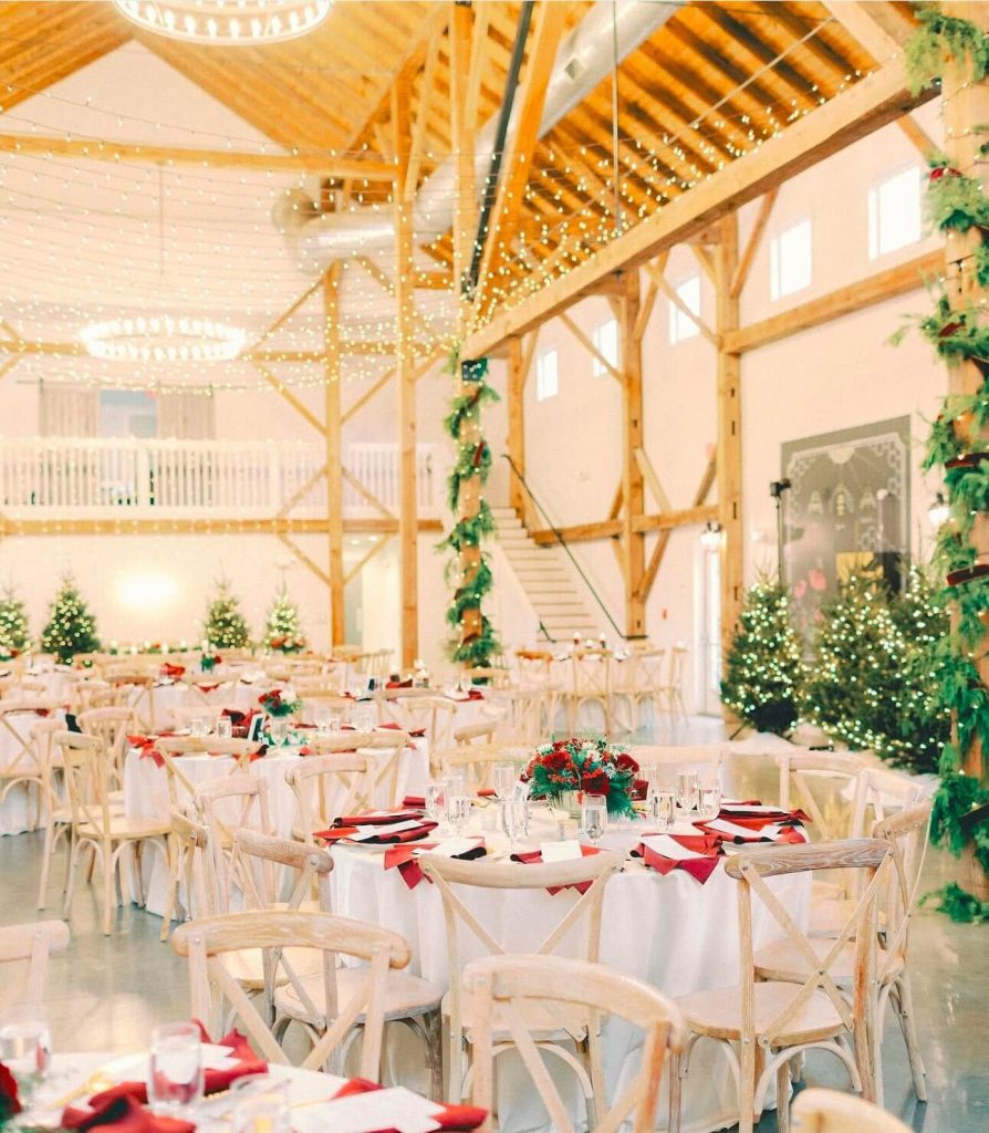 Festive winter wedding venue decor