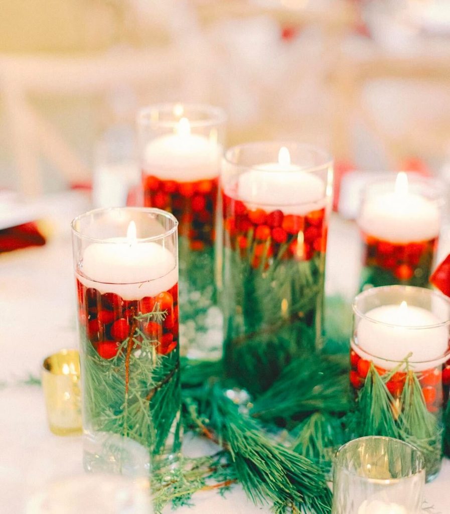 Festive winter wedding candle centerpieces