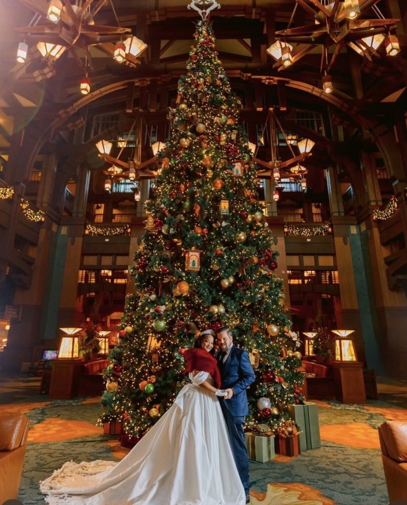 Winter wedding venue with a Christmas tree