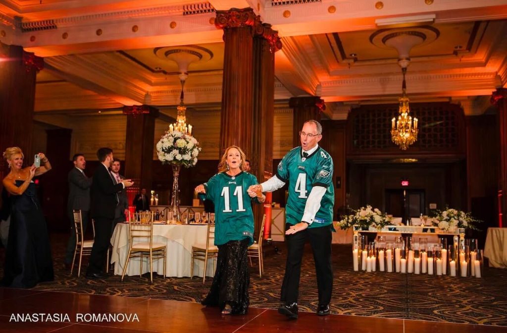 Sports themed wedding entrance for football fans