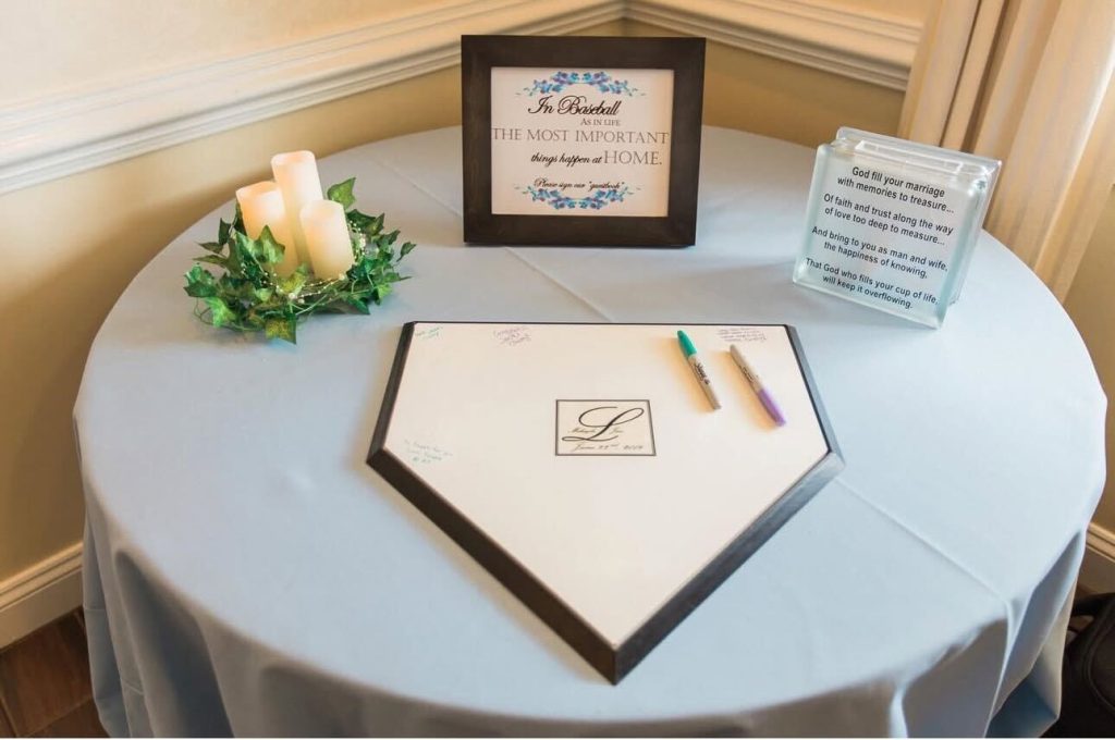 Sports themed wedding guest book idea for baseball fans