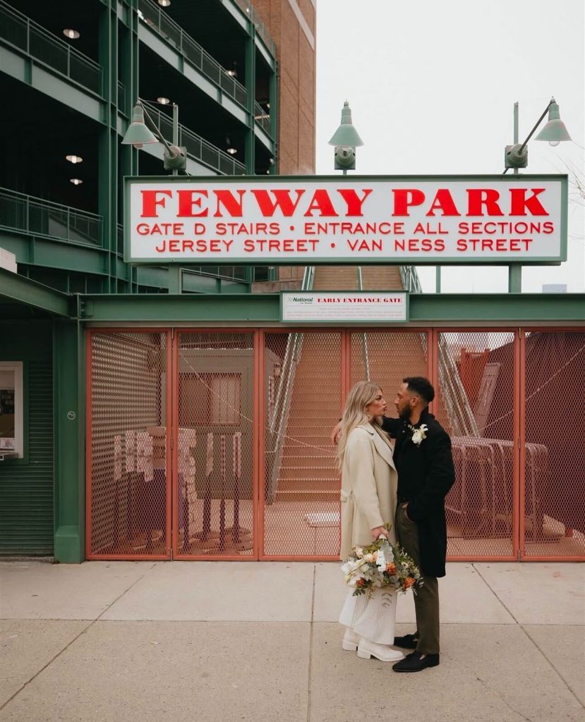 Sports themed wedding engagement photos for baseball fans