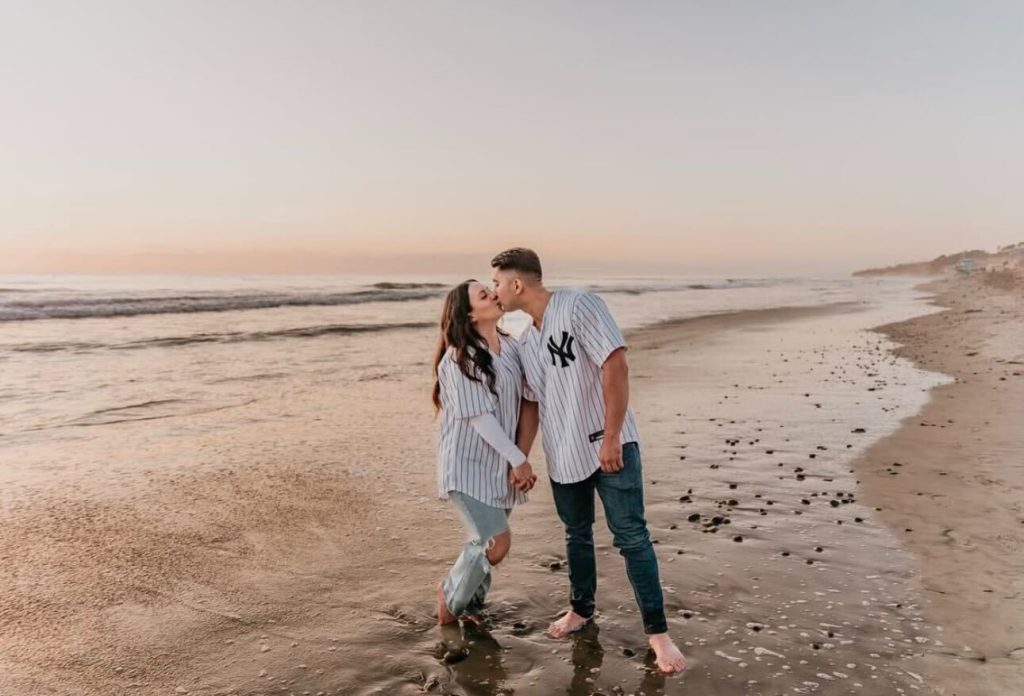 Sports themed wedding engagement photos for baseball fans