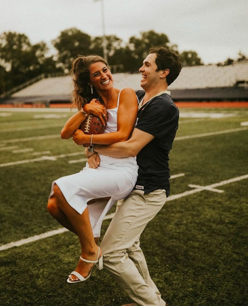 Sports themed wedding engagement photos for football fans