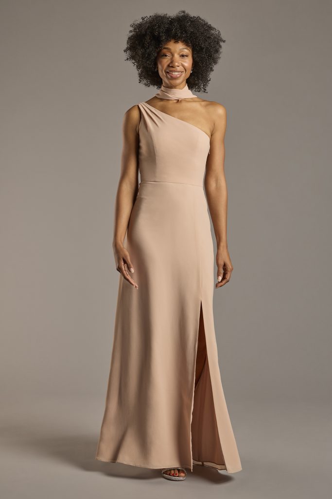 Convertible bridesmaid dresses from David's, shown in multiple stylings