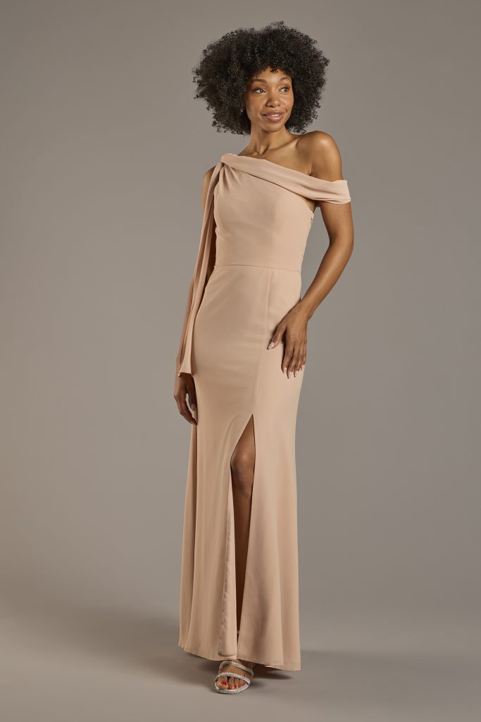 Convertible bridesmaid dresses from David's, shown in multiple stylings