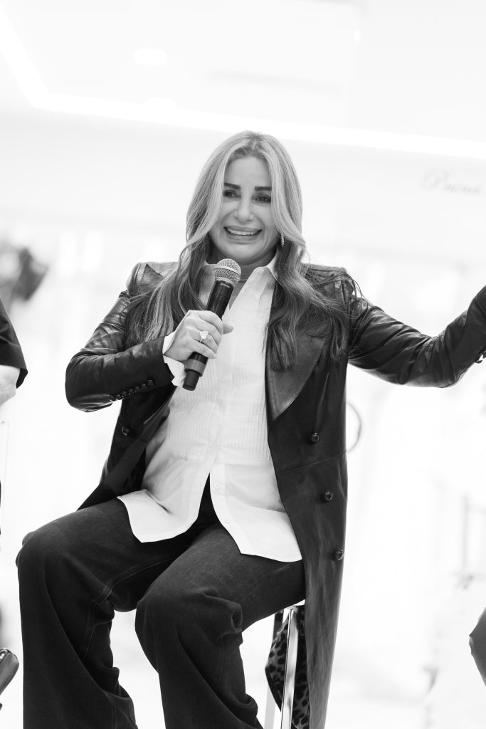 Pnina Tornai speaks at a New York Bridal Fashion Week Event at Kleinfeld in April 2025