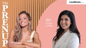 The Pre Nup podcast art design with host Adriana Brauckmann and special guest Sarah Lady